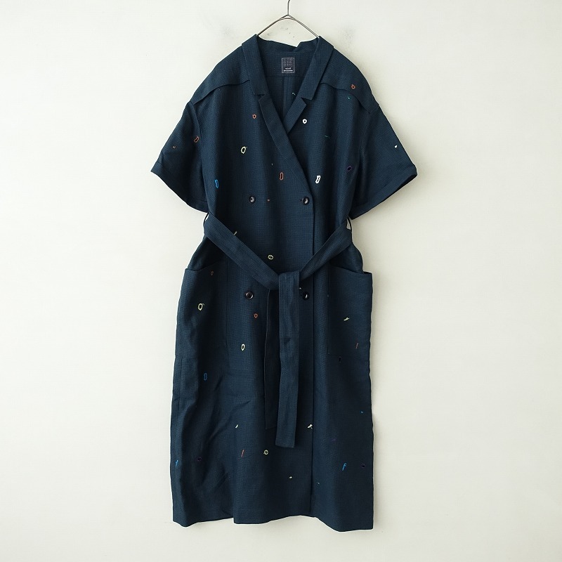 【美品/定価10.4萬(wàn)】ミナペルホネン mina perhonen *sunny hole ワンピースコート*38刺しゅう千鳥(niǎo)グリーン(jjk4-2503-72)【13E52】