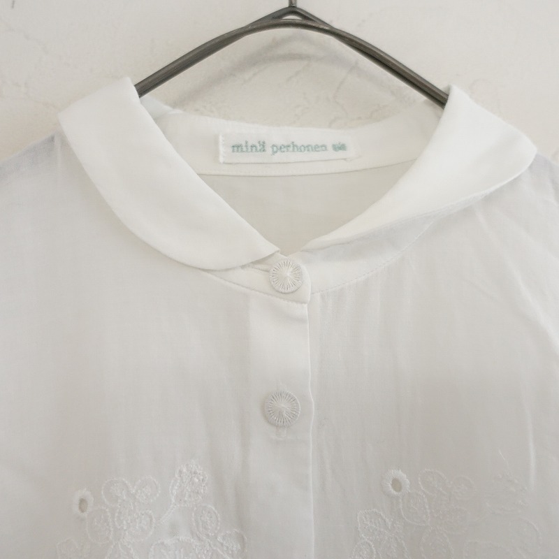 ミナペルホネン mina perhonen *sometimes lucky 刺しゅうブラウス*36薄手コットン綿シャツ半袖ホワイト(27-2503-103)【13E52】