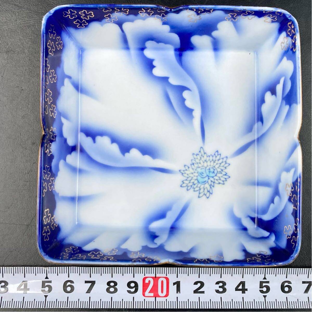 深川製磁 盛り鉢 YZ975)和食器 深川製磁 牡丹金ミル 4点 まとめ 現状品/角鉢 角皿