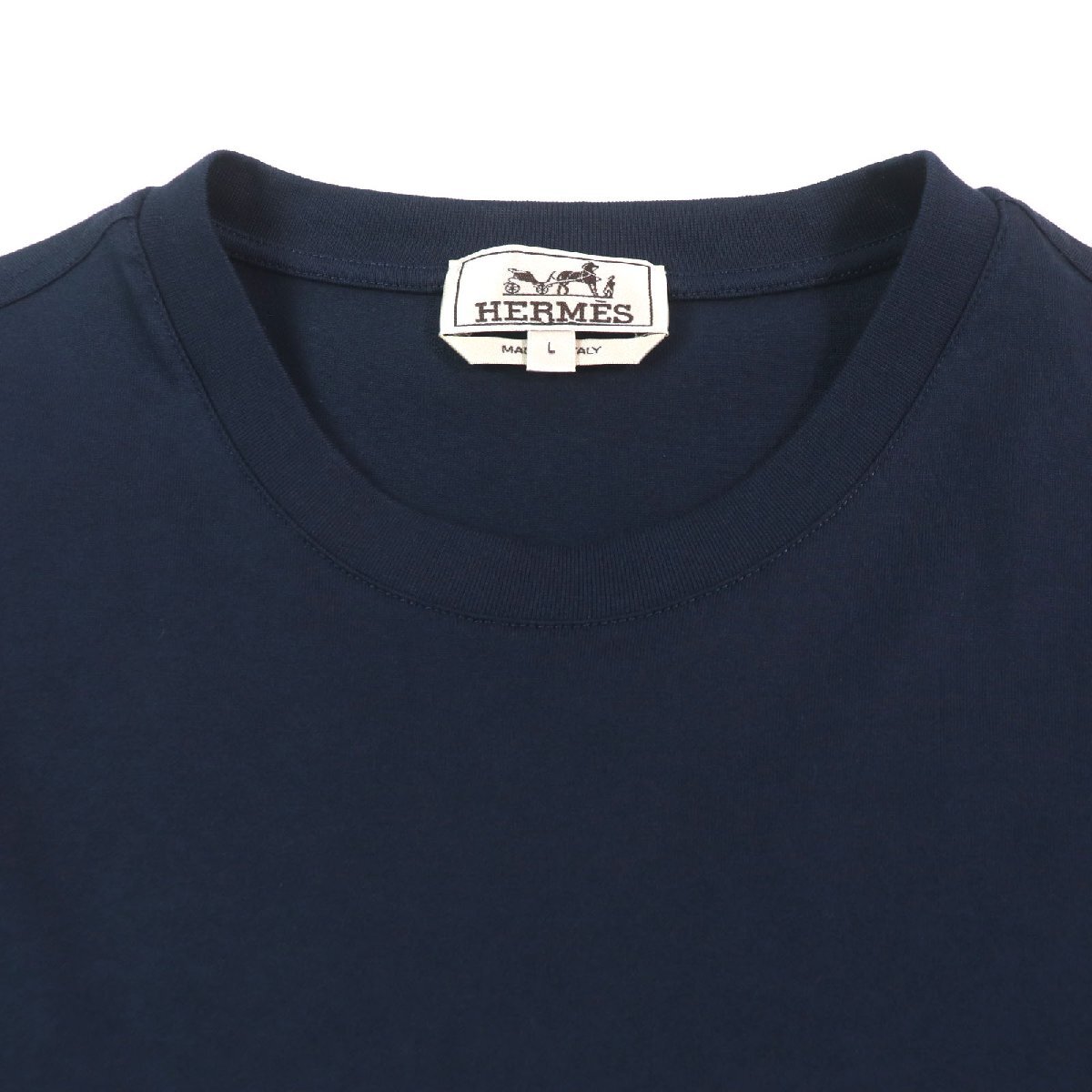 極美品▼HERMES エルメス 22SS カヴァルカード プリント クルーネック ショートスリーブ 半袖Ｔシャツ ネイビー L 伊制 正規(guī)品 メンズ