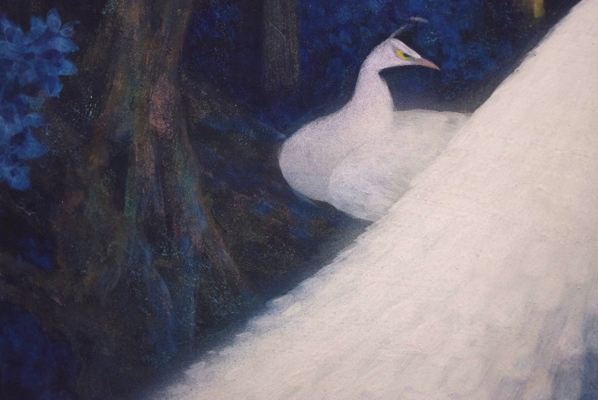 (4-14454)岸田蒼坪『菩薩樹の陰』10號 日本畫 肉筆 原畫 直筆サイン 印 共シール 絵畫 額裝 真作【緑和堂】