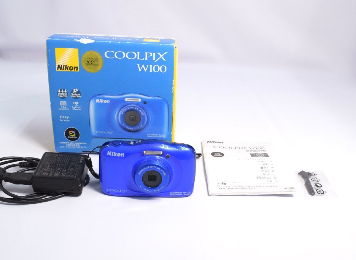 (1-14832)Nikon『COOLPIX W100』コンパクト デジタル 親子カメラ ニコン デジカメ 青 付屬品多數(shù) 通電確認済【緑和堂】