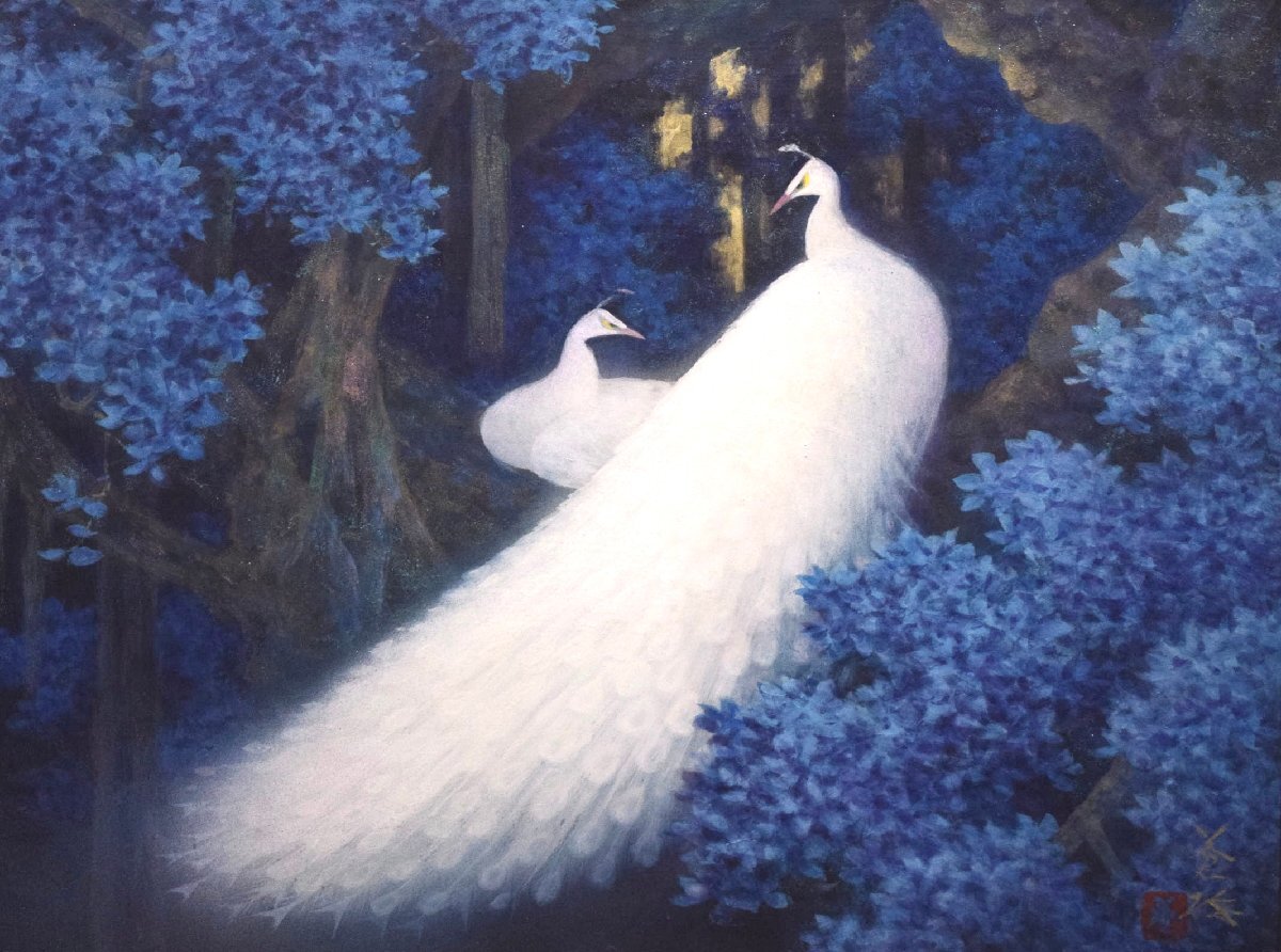 (4-14454)岸田蒼坪『菩薩樹の陰』10號 日本畫 肉筆 原畫 直筆サイン 印 共シール 絵畫 額裝 真作【緑和堂】