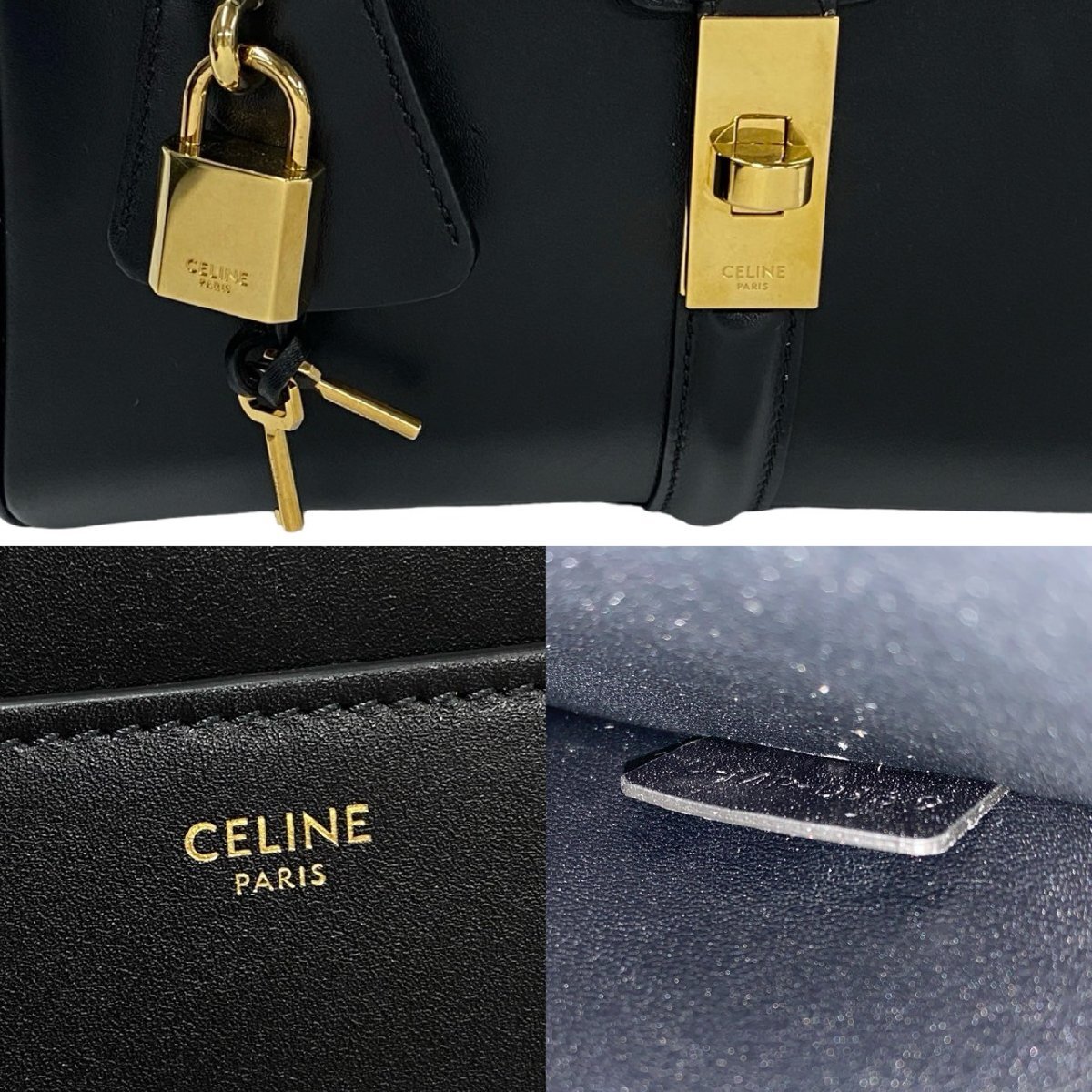  почти не использовался редкий товар пакет есть CELINE Celine se-z маленький 16 Logo Turn блокировка металлические принадлежности кожа натуральная кожа ручная сумочка черный 57198