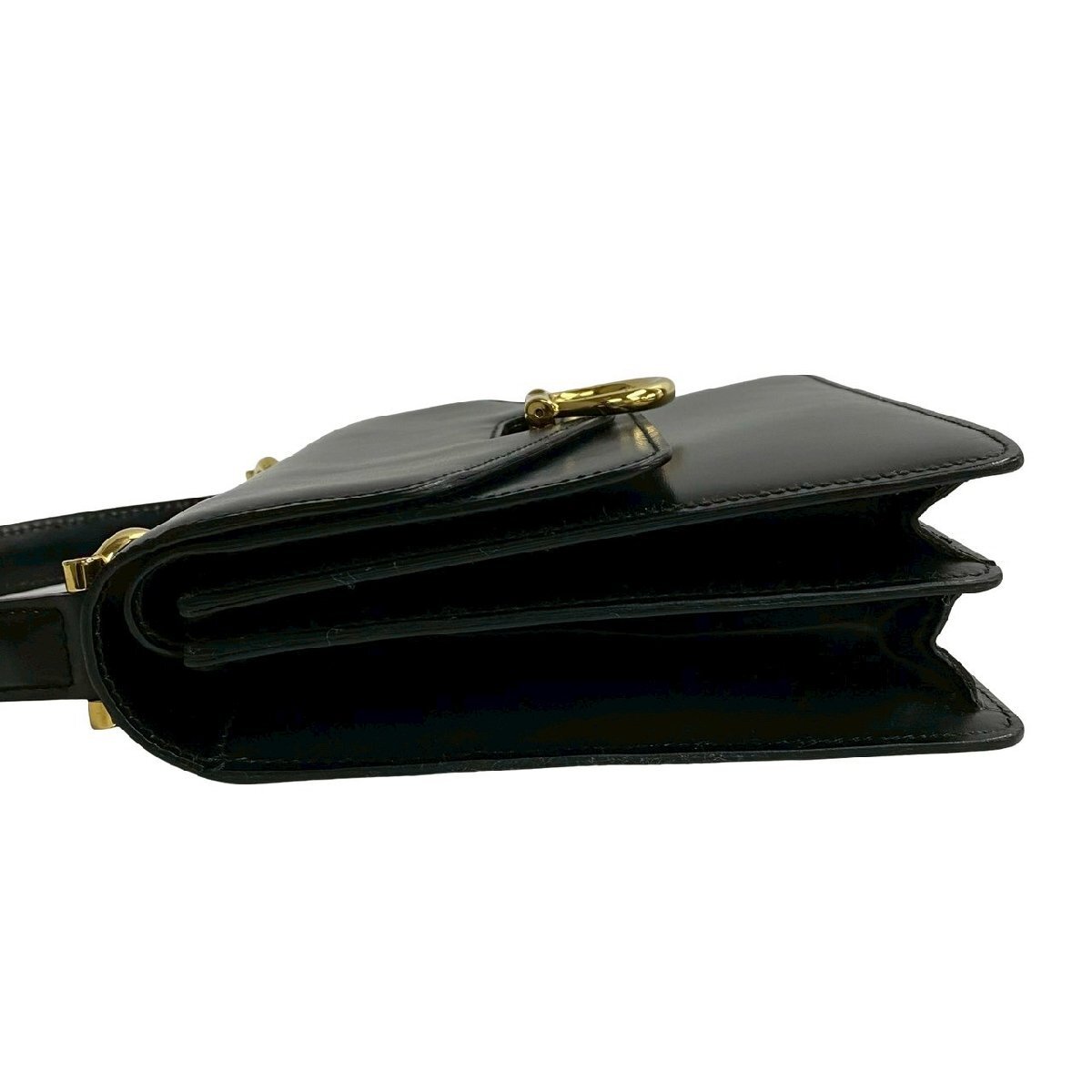 極 美品 保存袋付き CELINE セリーヌ ヴィンテージ ロゴ 金具 カーフ レザー 本革 Wフラップ ミニ ハンドバッグ ブラック 黒 27305