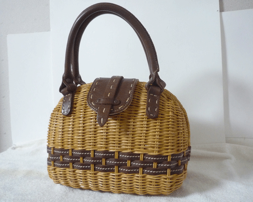 良品　アインソフ　Ain Soph　ストロー　レザー　ブラウン系　ダークブラウン　ハンドバッグ　レディース　_画像1