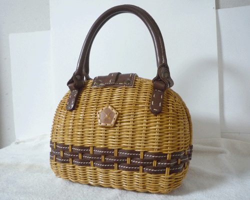 良品　アインソフ　Ain Soph　ストロー　レザー　ブラウン系　ダークブラウン　ハンドバッグ　レディース　_画像2