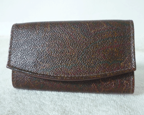 エトロ　ETRO　PVC　ペイズリー柄　赤茶系?。哆B　キーケース