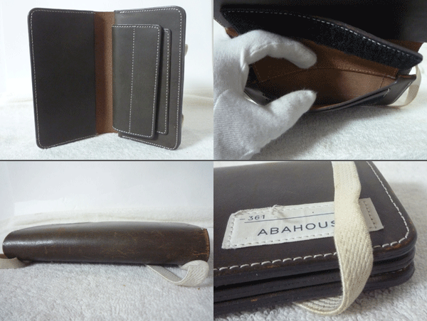 希少　廃盤品　アバハウス　ABAHHOUSE　レザー　ゴム素材　カーキ系　二つ折り　財布　ウォレット　レディース