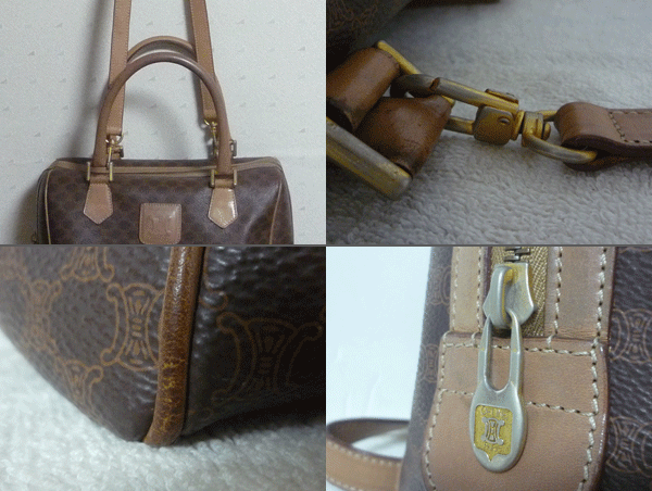  редкий снят с производства товар Celine CELINE Macadam рисунок 2WAY плечо .. плечо Mini рука сумка "Boston bag" женский Vintage 