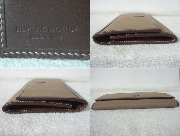 ハンティングワールド　HUNTING WORLD　キャンバス　レザー　カーキ系　ダークブラウン　長財(cái)布　ロングウォレット　レディース