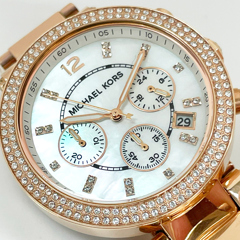 【未使用?長期展示処分品?MK40TS】マイケルコース MICHAEL KORS レディース腕時計(jì) PARKER MK5491 ホワイトシェル クォーツ 電池交換済