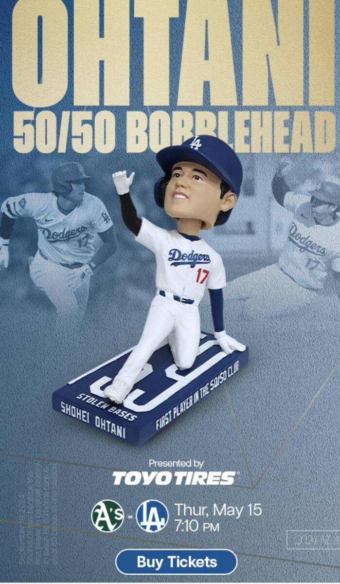 2025年5月15日球場配布 ドジャース 大谷翔平 50/50 ボブルヘッド ① 2025年5月15日球場配布 ドジャース 大谷翔平 50/50 ボブルヘッド