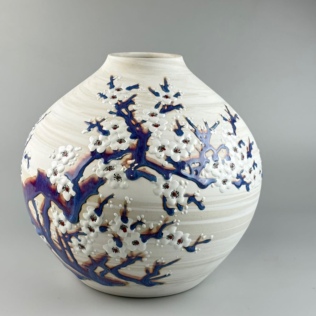 中国美術 景徳鎮 熊軍作 色絵 花瓶 花器 茶道具 壺 壷 陶瓷器