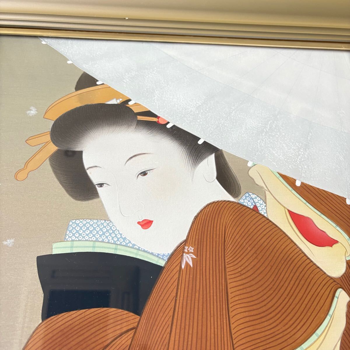 堀江浮水 (堀江豊生) 真作 額装 美人画 日本画 師/伊東深水 絵画