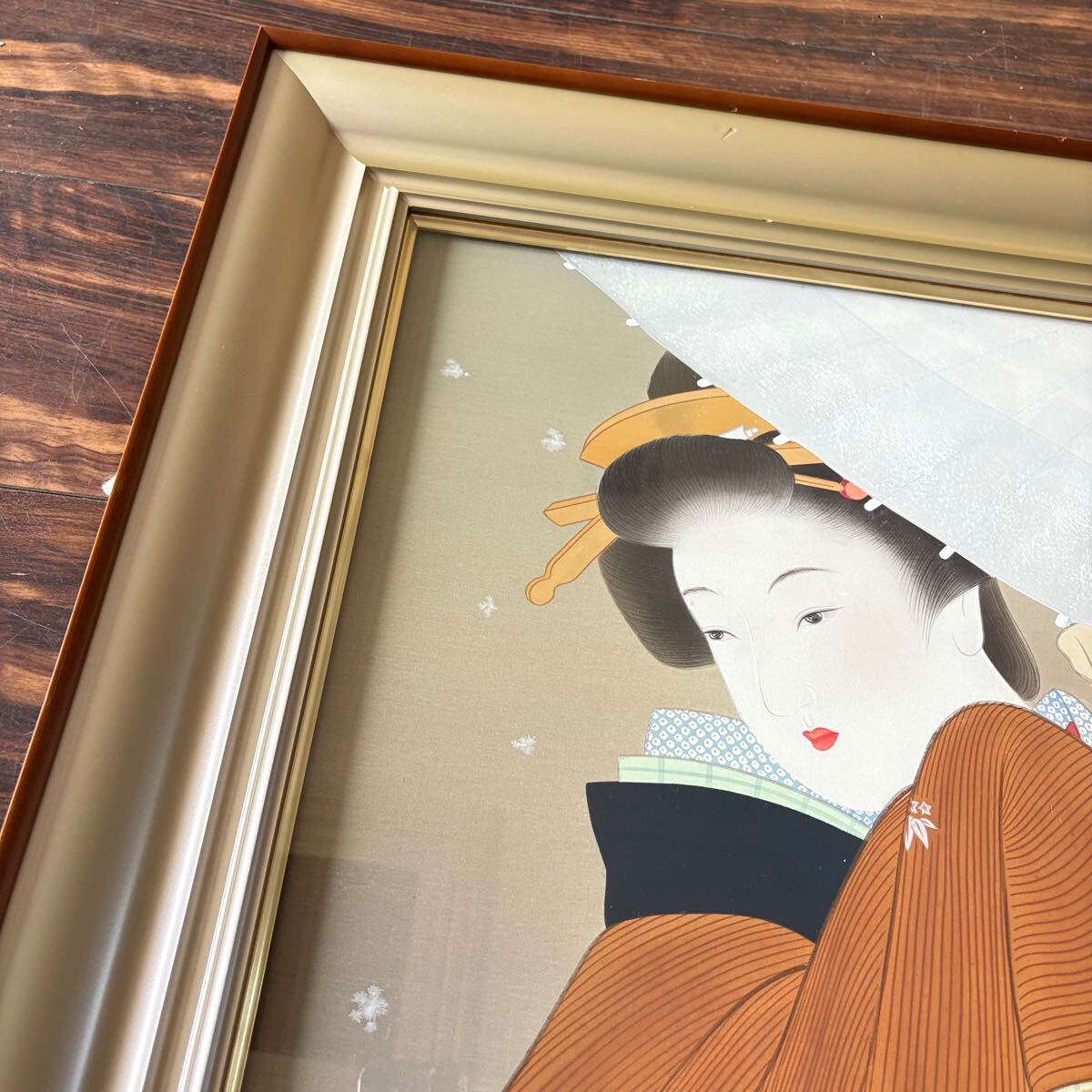 堀江浮水 (堀江豊生) 真作 額装 美人画 日本画 師/伊東深水 絵画