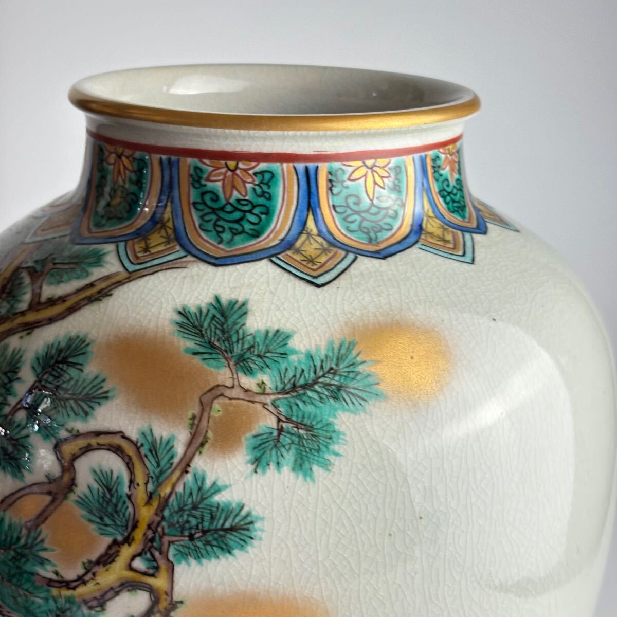 九谷焼 祥文 花瓶 共箱 花鳥図 花入 花器 飾壺 陶瓷器 美術品