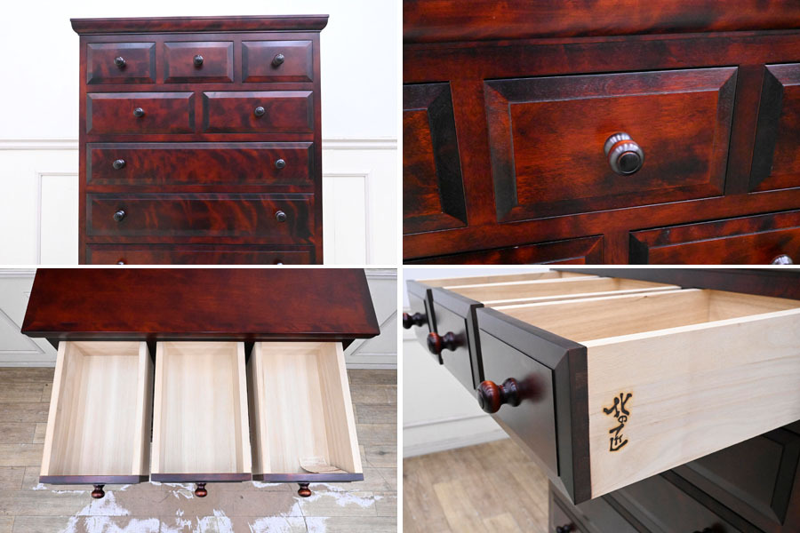 IB22 美品 北海道民蕓家具 北の匠 無垢 引出ボード 整理タンス ハイチェスト 収納簞笥 側(cè)面框組