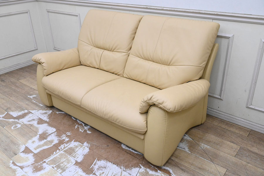 GC14 超美品 高級家具メーカー カリモク ディレトーレ 本革 ハイバック 2P ラブソファ 二人掛け