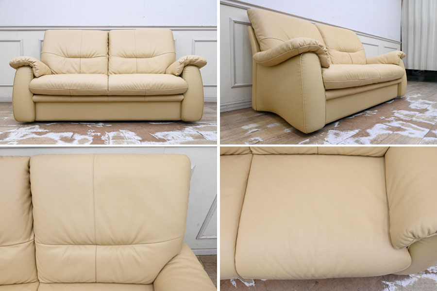 GC14 超美品 高級家具メーカー カリモク ディレトーレ 本革 ハイバック 2P ラブソファ 二人掛け