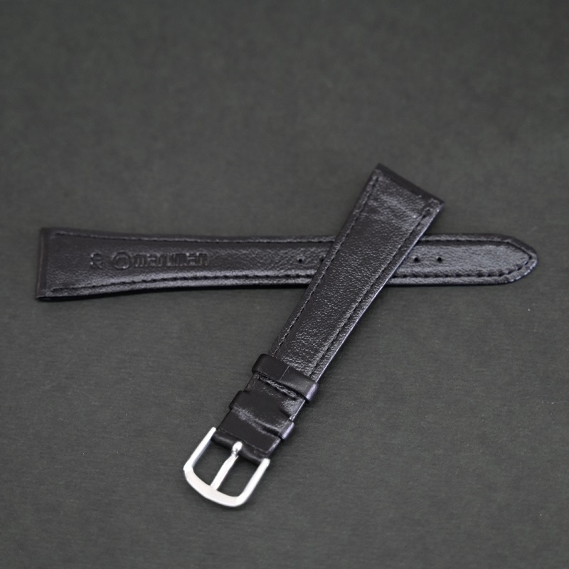 バネ棒付 送料無料★特価 新品★Maruman 時計ベルト 長めのロングサイズ 牛革バンド 20mm 黒 ブラック★マルマン 定価稅込4,400円