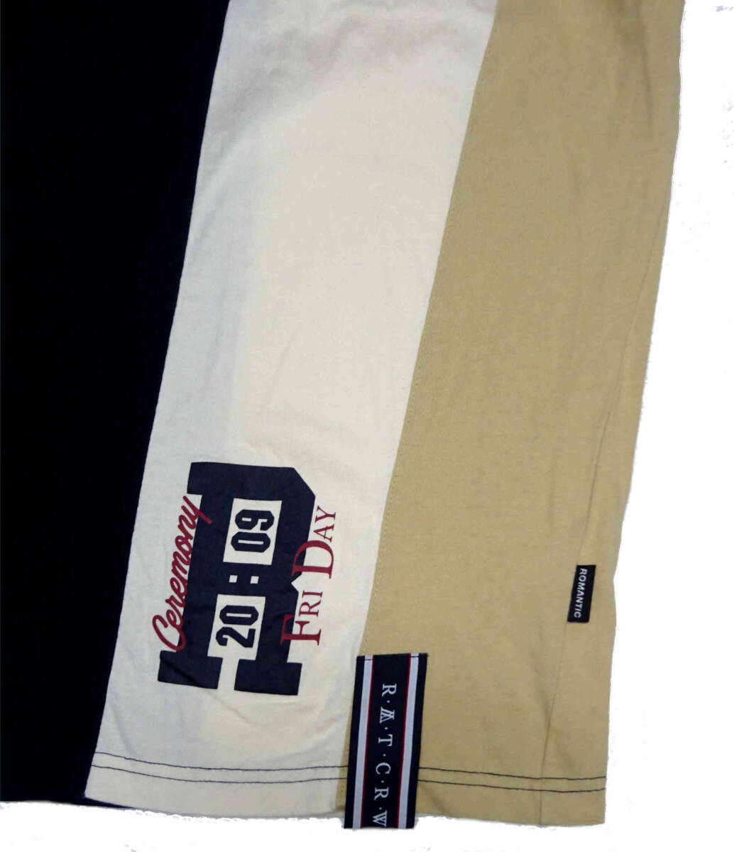 ●ＲＭＴＣＲＷ ロマンティッククラウン / コットン・ボートネック・切替え・プリントTシャツ・ネイビー＋ベージュ・サイズ：S / USED_画像4