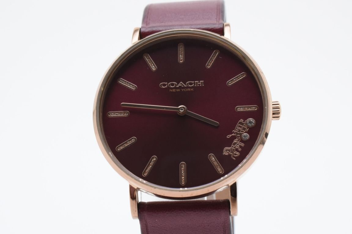 石付き コーチ CA.120.7.34.1786 ペリー ラウンド ボルドー クォーツ レディース 腕時計 COACH