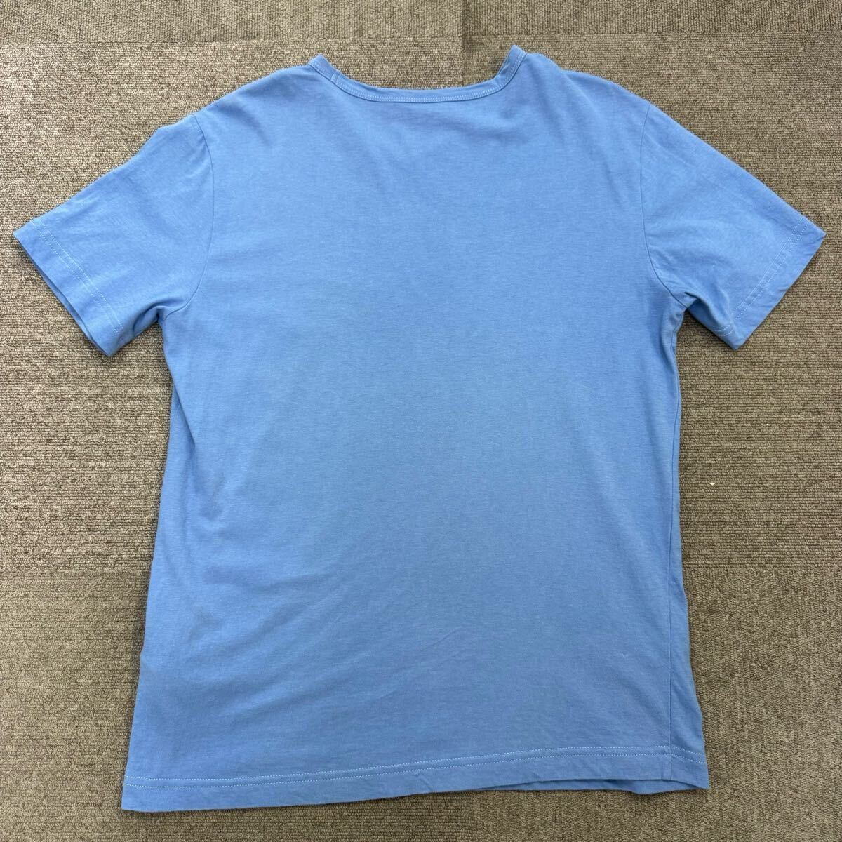 72『美品?現(xiàn)行タグ』 PRADA プラダ メンズ ロゴ刺繍 Vネック 半袖 Tシャツ トップス カットソー 后染め ブルー Sサイズ