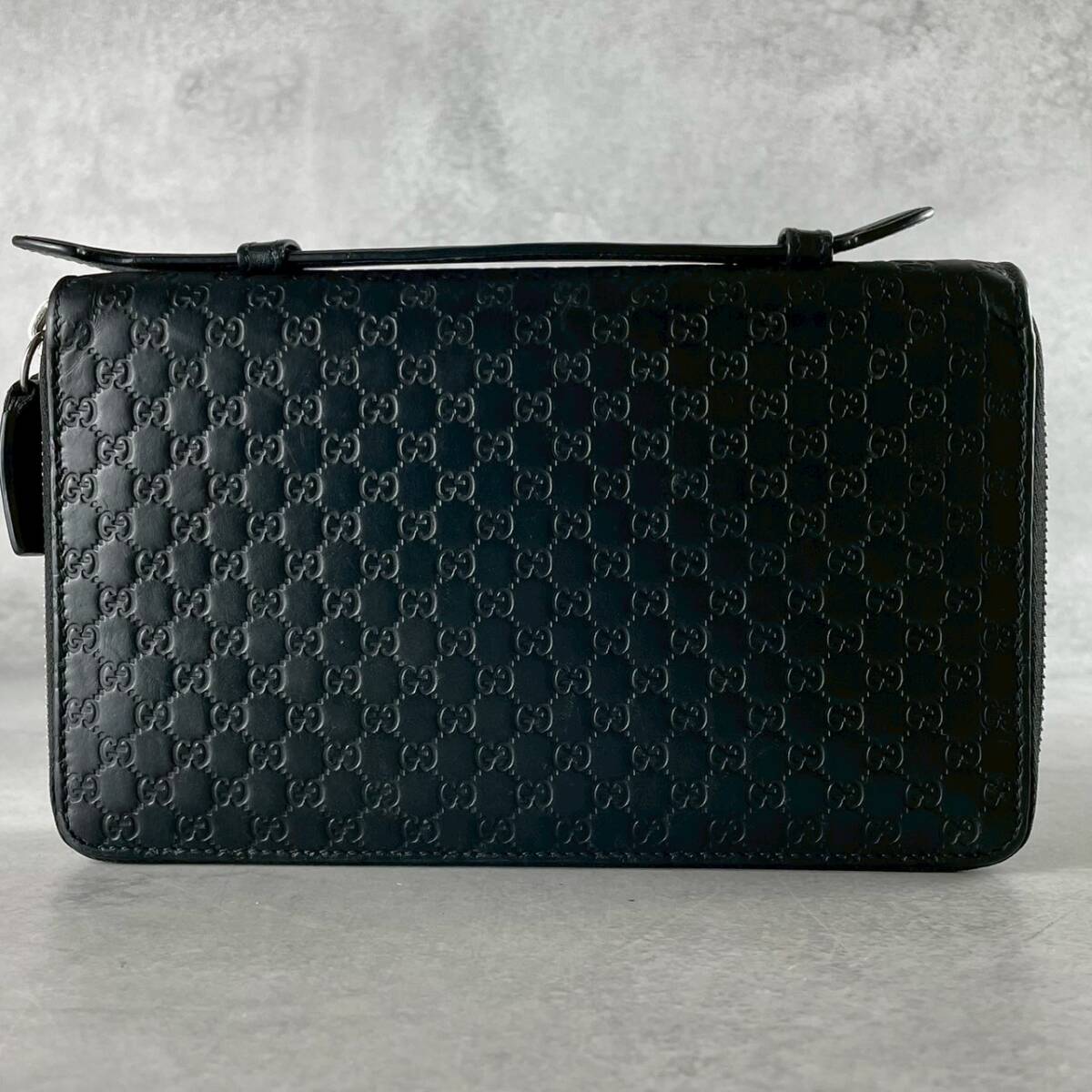 【W(wǎng)ファスナー/極美品】GUCCI グッチ マイクロシマ メンズ オーガナイザー クラッチバッグ セカンド トラベルケース 財布 レザー ブラック