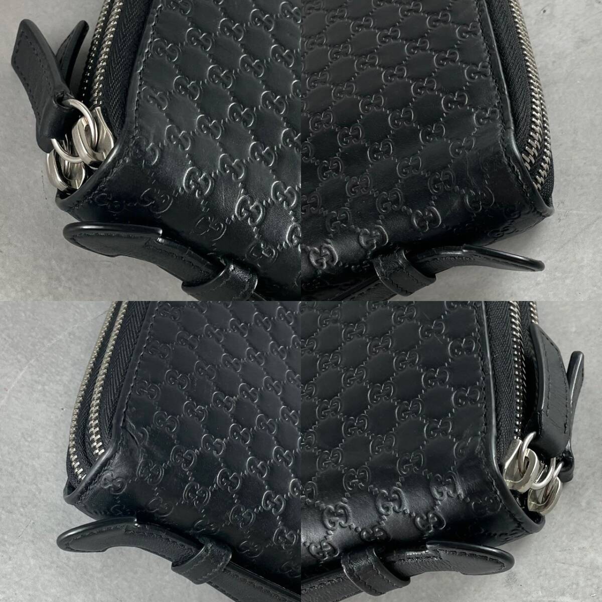 【W(wǎng)ファスナー/極美品】GUCCI グッチ マイクロシマ メンズ オーガナイザー クラッチバッグ セカンド トラベルケース 財布 レザー ブラック