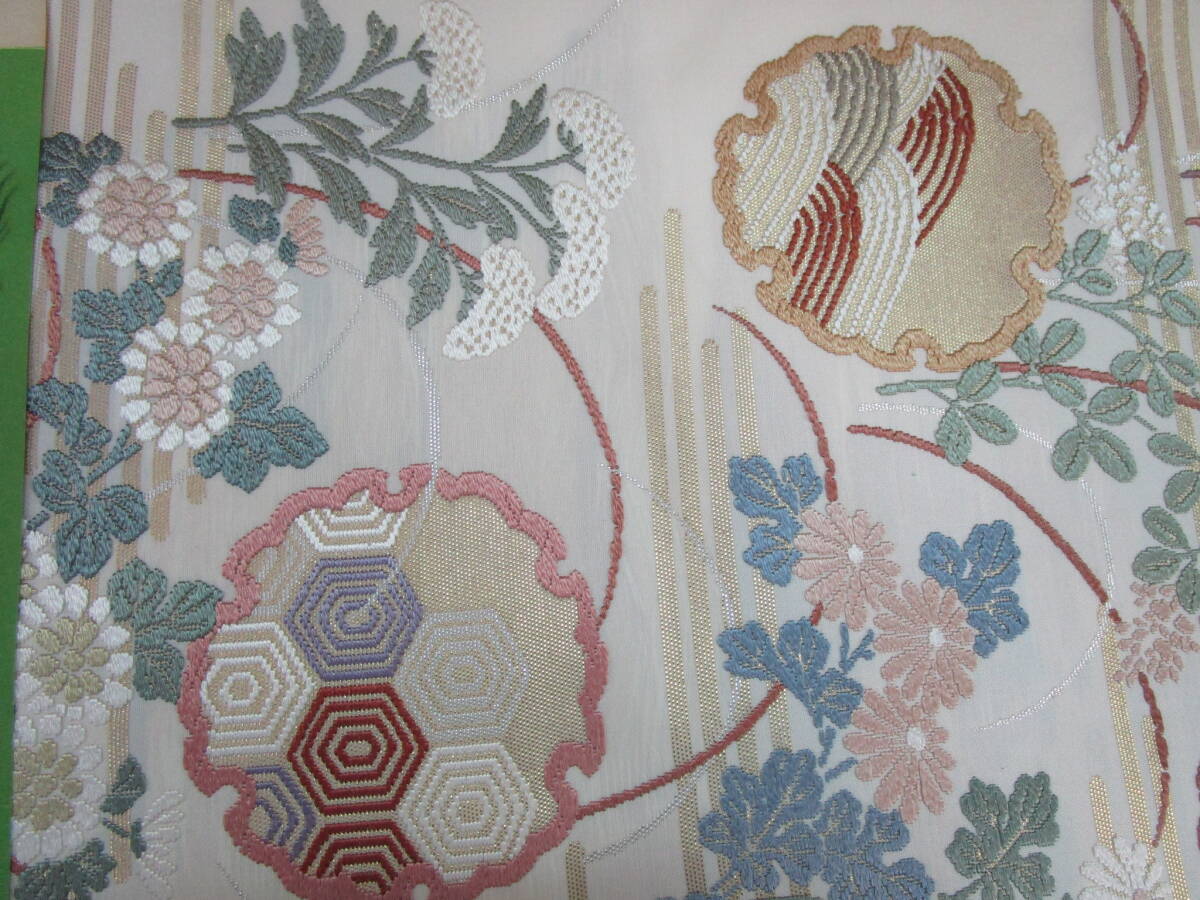 【?、荨ˉ戛`ム/刺繍/華紋/草花】著物　和裝　女性用　帯　白　大柄【C8-2④】20250502