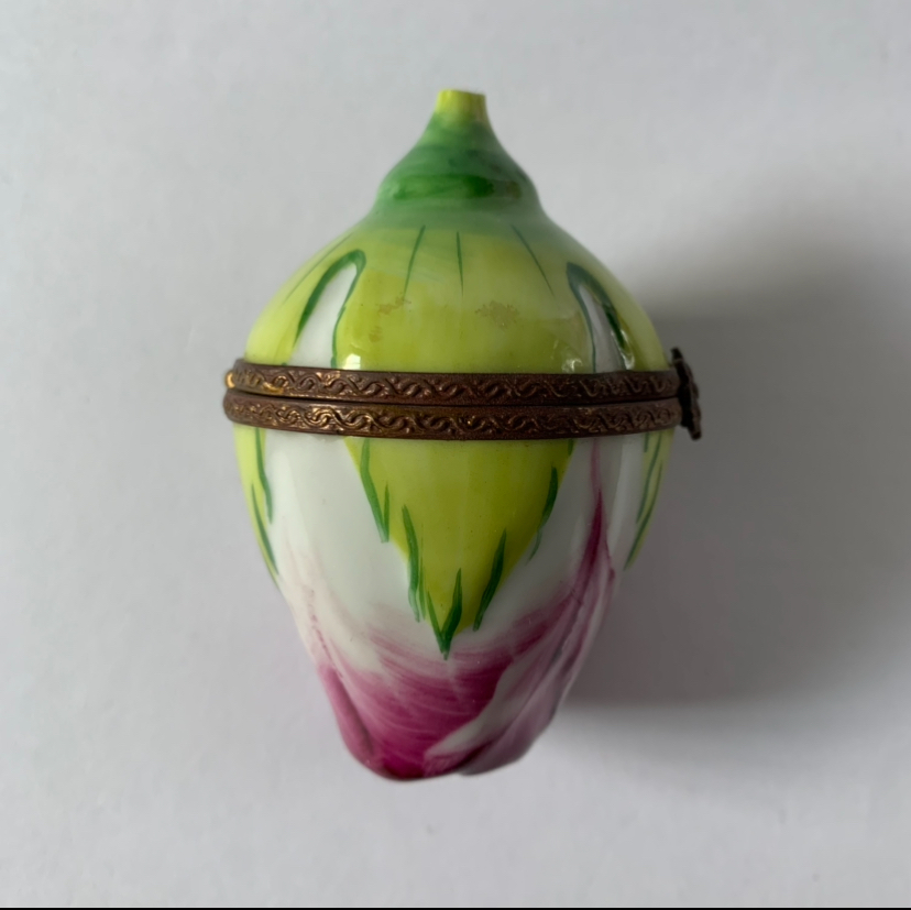 ビンテージ リモージュボックス Limoges バラの蕾 ハンドペイント 陶磁器 小物入れ フランス 難あり 送料込み