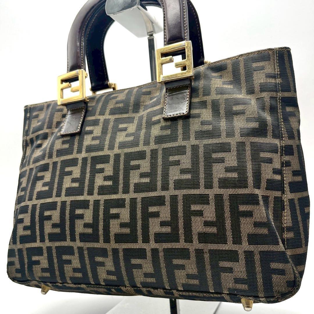 FENDI ズッカ柄 ハンドバッグ トートバッグ キャンバス レザー