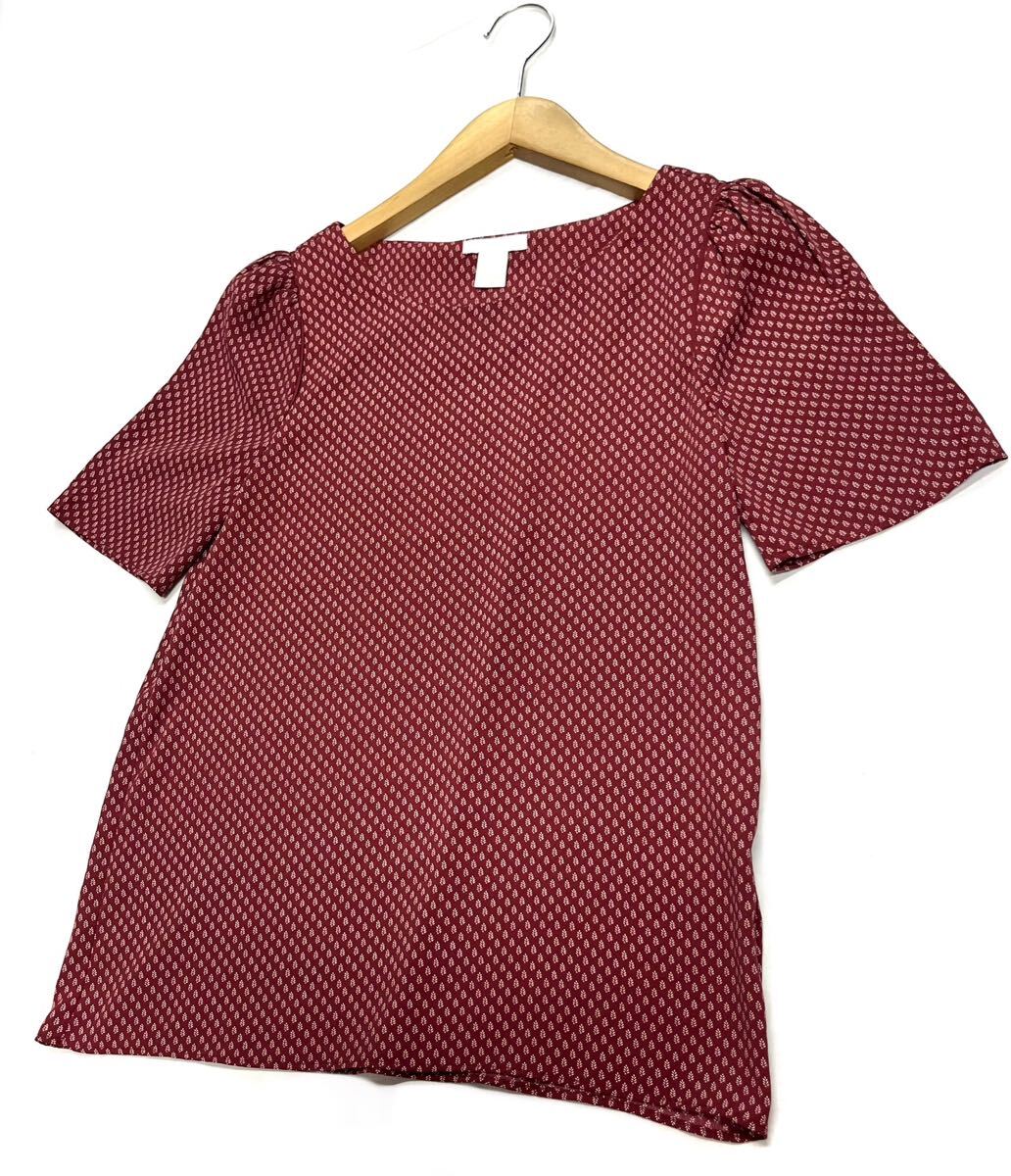 H&M★エイチアンドエム★（34）柄 半袖 さらさら清涼感 プルオーバー ブラウス /赤茶系 美品