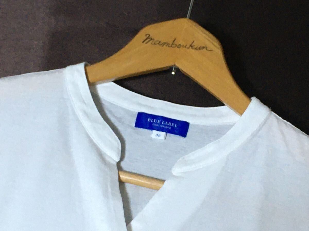 美品 ブルーレーベルクレストブリッジ ちらっと見えるチェックのお袖が可愛いカットソー 38 送料230円?