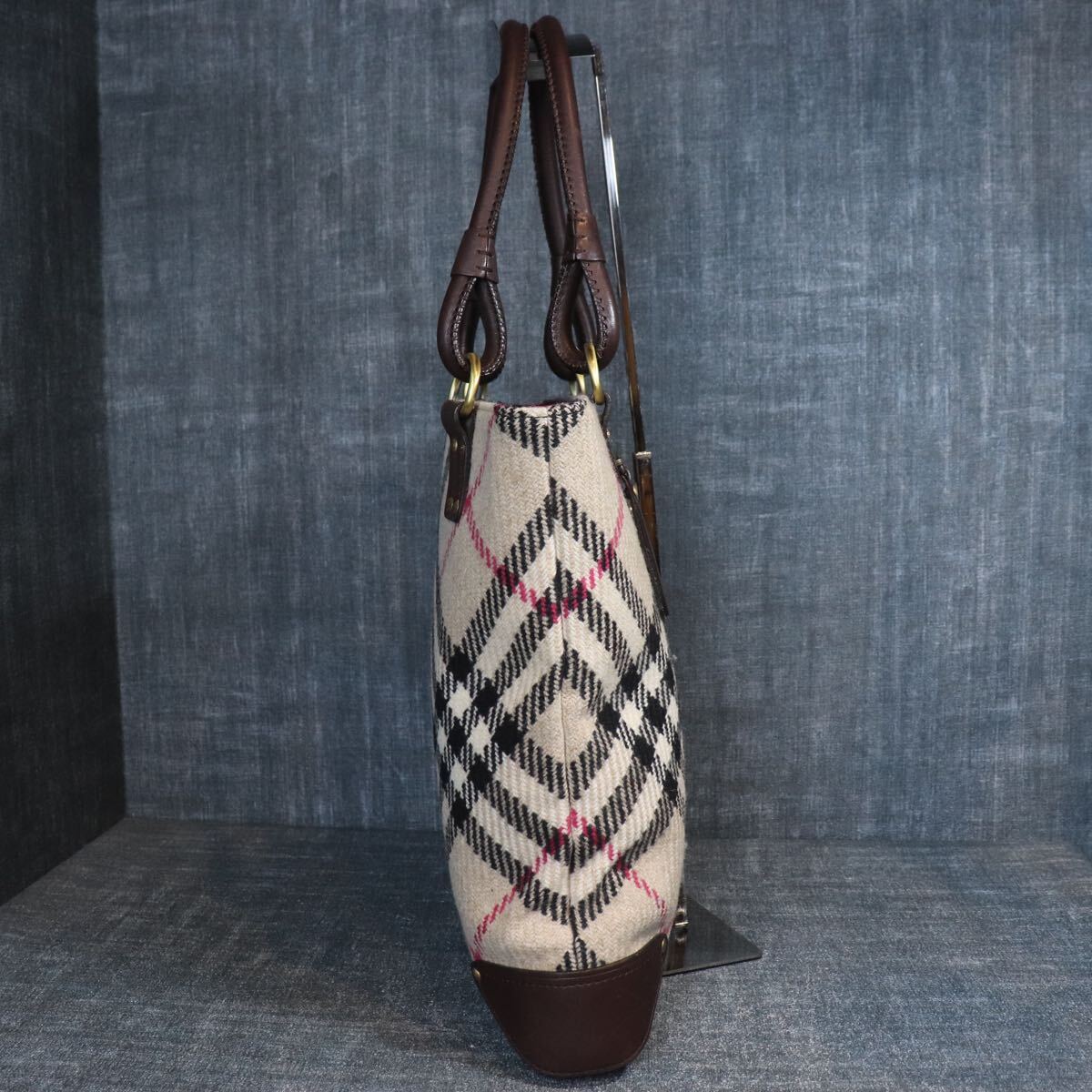 １円スタート Burberry A4可 肩掛け可 コットン × レザートートバッグ ノバチェック バイカラー バーバリー 1スタ
