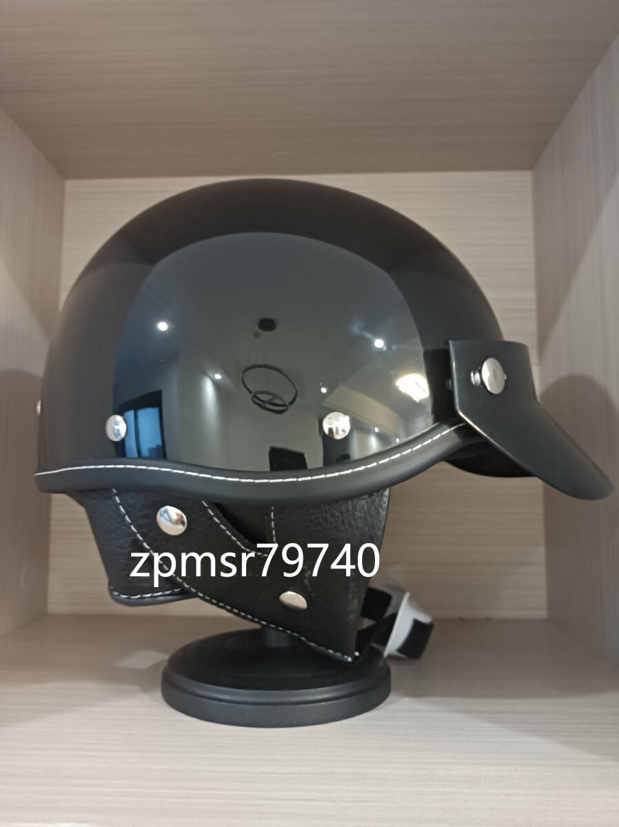新品！！　 レトロ ハーレー ショーティー 風 半帽 ヘルメット　オーシャンビートル　艶有り黒　　Ｌサイズ_画像2