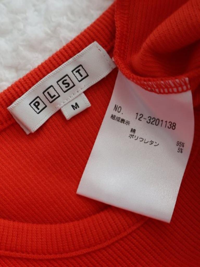 【送料込】PLST プラステ コットンリブクルーネックコンパクトTシャツ Mサイズ 朱色 ストレッチ素材 半袖 無地 綿混 シンプル s6452989_画像4