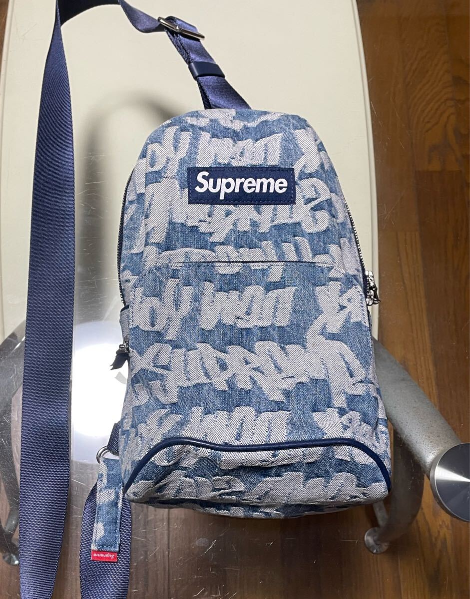 Fat Tip Jacquard Denim Sling Bag (Blue) 22ss