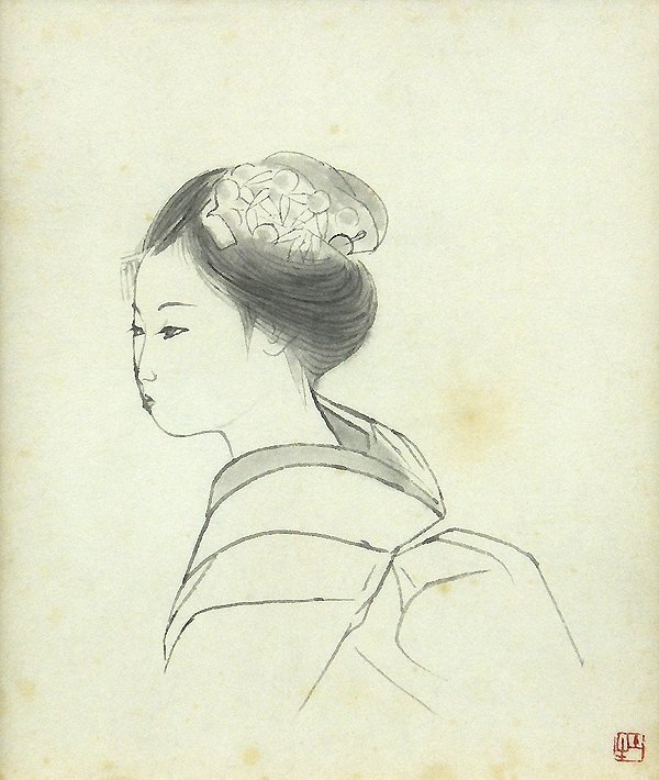GLC】奥村土牛 「素描 舞妓」◇東美鑑定付・日本画3号古径額