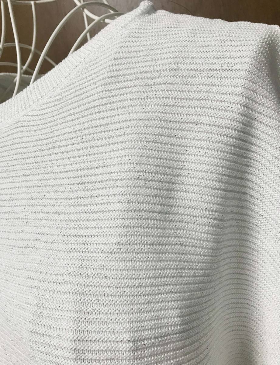新品 M ★ REI RISEE 7分袖 ニット オフホワイト ラメ入り ドルマン レディース ニット セーター サマーニット 白 7分丈 チュニック