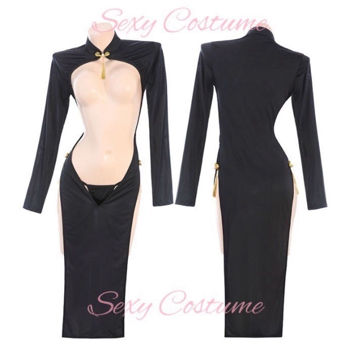 【2點(diǎn)セット】ワンピース＋Tバック　セクシーランジェリー　コスプレ衣裝 悩殺 小悪魔系 キャバ嬢 制服 チャイナドレス風(fēng)　004