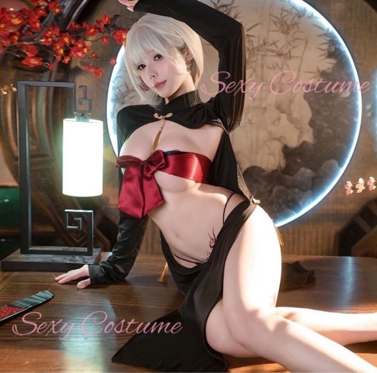 【2點(diǎn)セット】ワンピース＋Tバック　セクシーランジェリー　コスプレ衣裝 悩殺 小悪魔系 キャバ嬢 制服 チャイナドレス風(fēng)　004