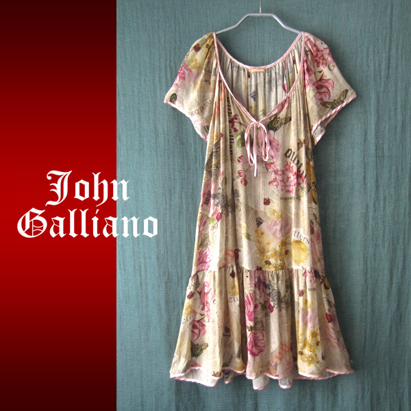 美品　John Galliano／ジョンガリアーノ★　薄手　シフォン　シルクワンピース