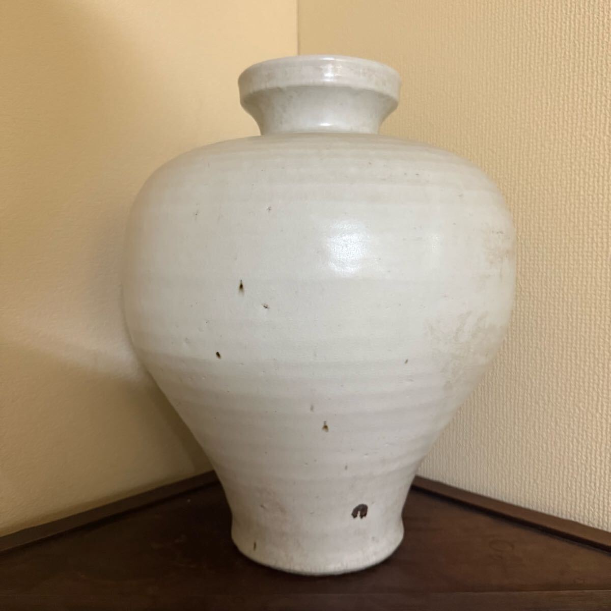 希少】かちりとした佇まいの李朝白磁壺 李朝期 花器 花瓶 茶道具