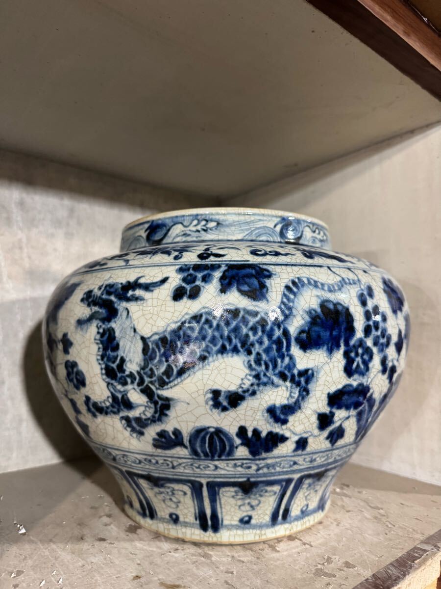 【雅園】中國古美術(shù) 元時(shí)代 青花 罐 水入 花瓶 古玩 骨董 時(shí)代物 古美術(shù) 唐物 當(dāng)時(shí)物 置物 0017