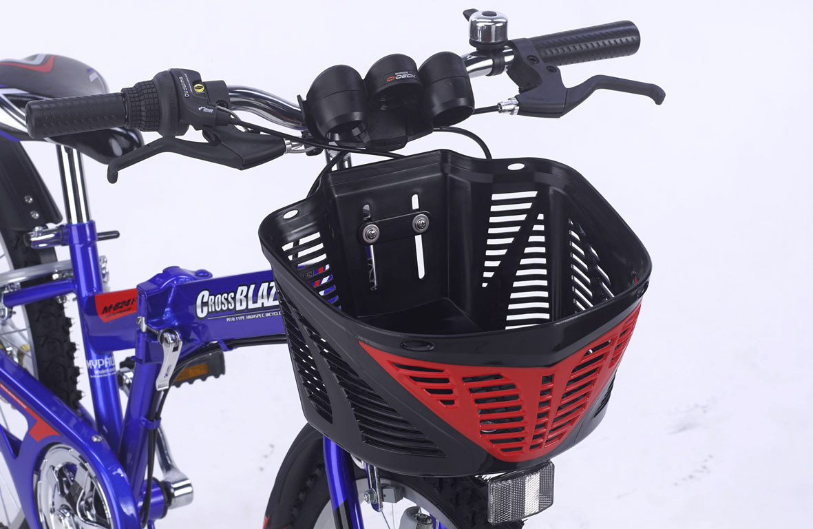 送料無料/ジュニア 自転車 マウンテンバイクタイプ バスケット 22インチキッズサイクル シマノ制変速ギア 適応身長120cm以上 ブルー /新品