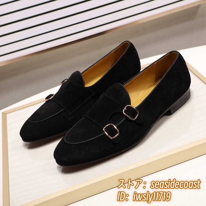 最高級(jí)◆定価9萬(wàn) 本革 ローファー 牛革 レザーシューズ モンクストラップ ビジネスシューズ 職人手作り スリッポン 革靴 紳士靴 黒 26.0cm