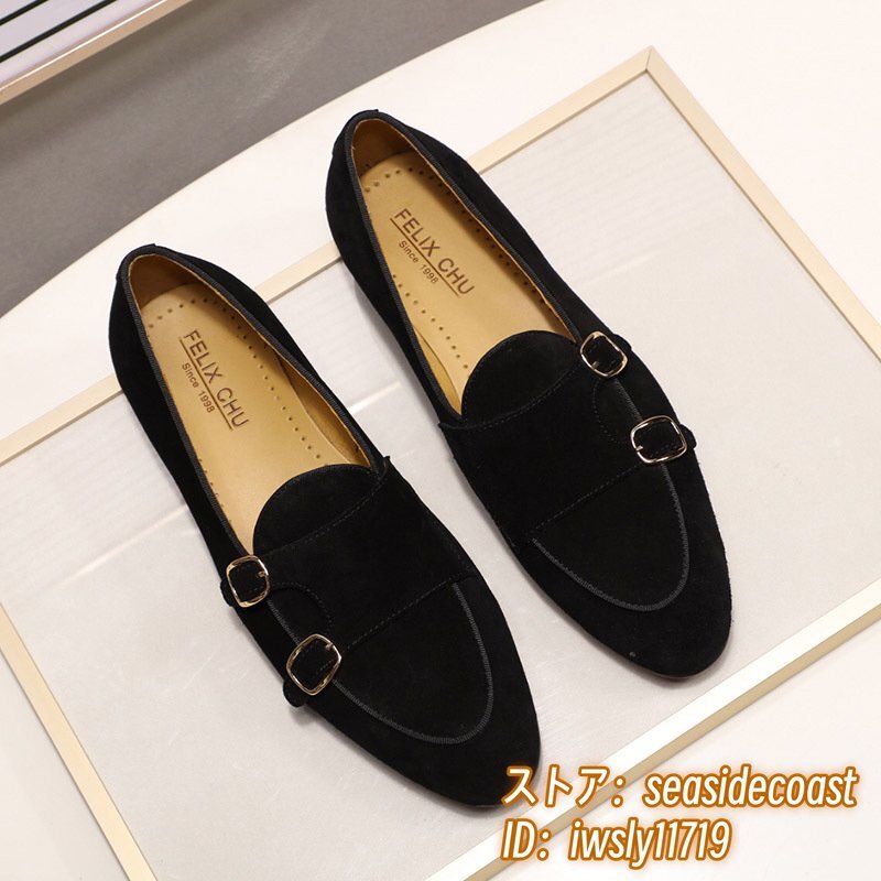 最高級(jí)◆定価9萬(wàn) 本革 ローファー 牛革 レザーシューズ モンクストラップ ビジネスシューズ 職人手作り スリッポン 革靴 紳士靴 黒 26.0cm