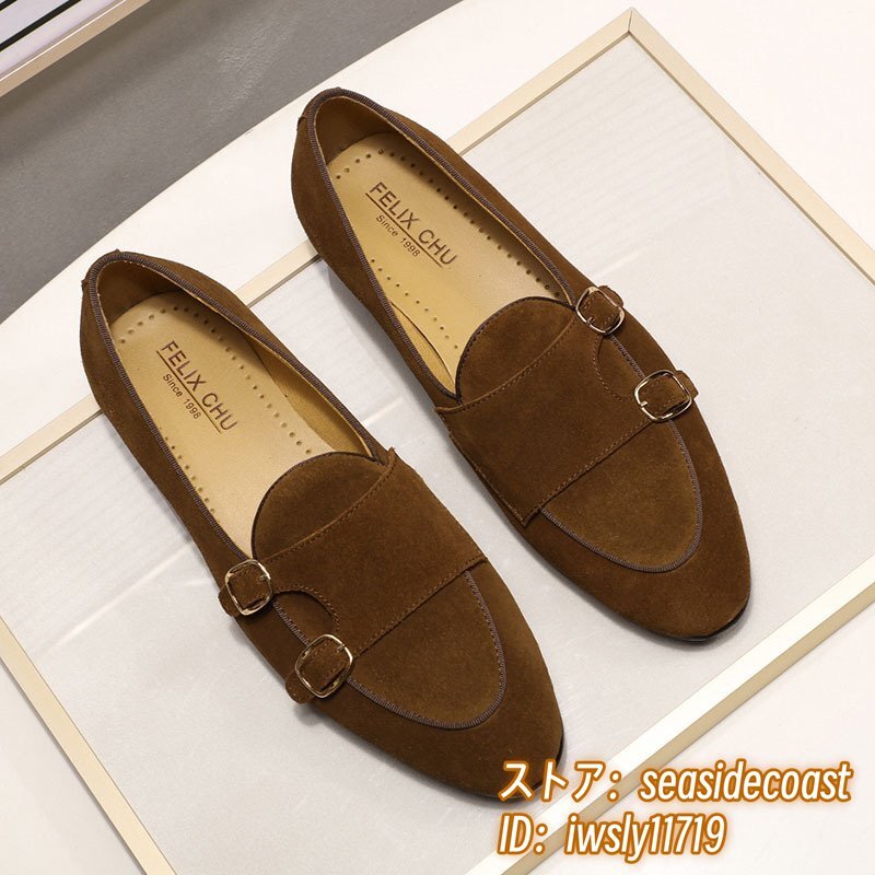最高級◆定価9萬 本革 ローファー 牛革 レザーシューズ モンクストラップ ビジネスシューズ 職人手作り スリッポン 革靴 紳士靴 26.0cm